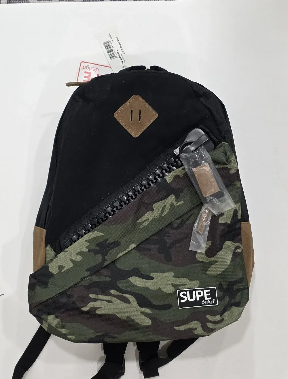 SUPE Design Slash Day Bag 1 SD028 Black Camo Oversized Zip Laptop Backpack NWT